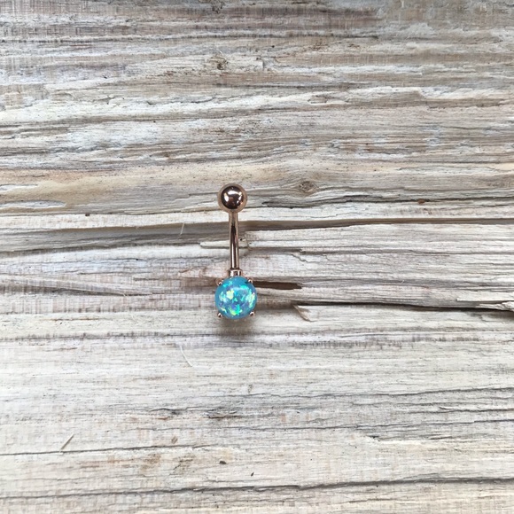 Blue Opal Rose Gold Belly Button Ring - Picture 2 of 2